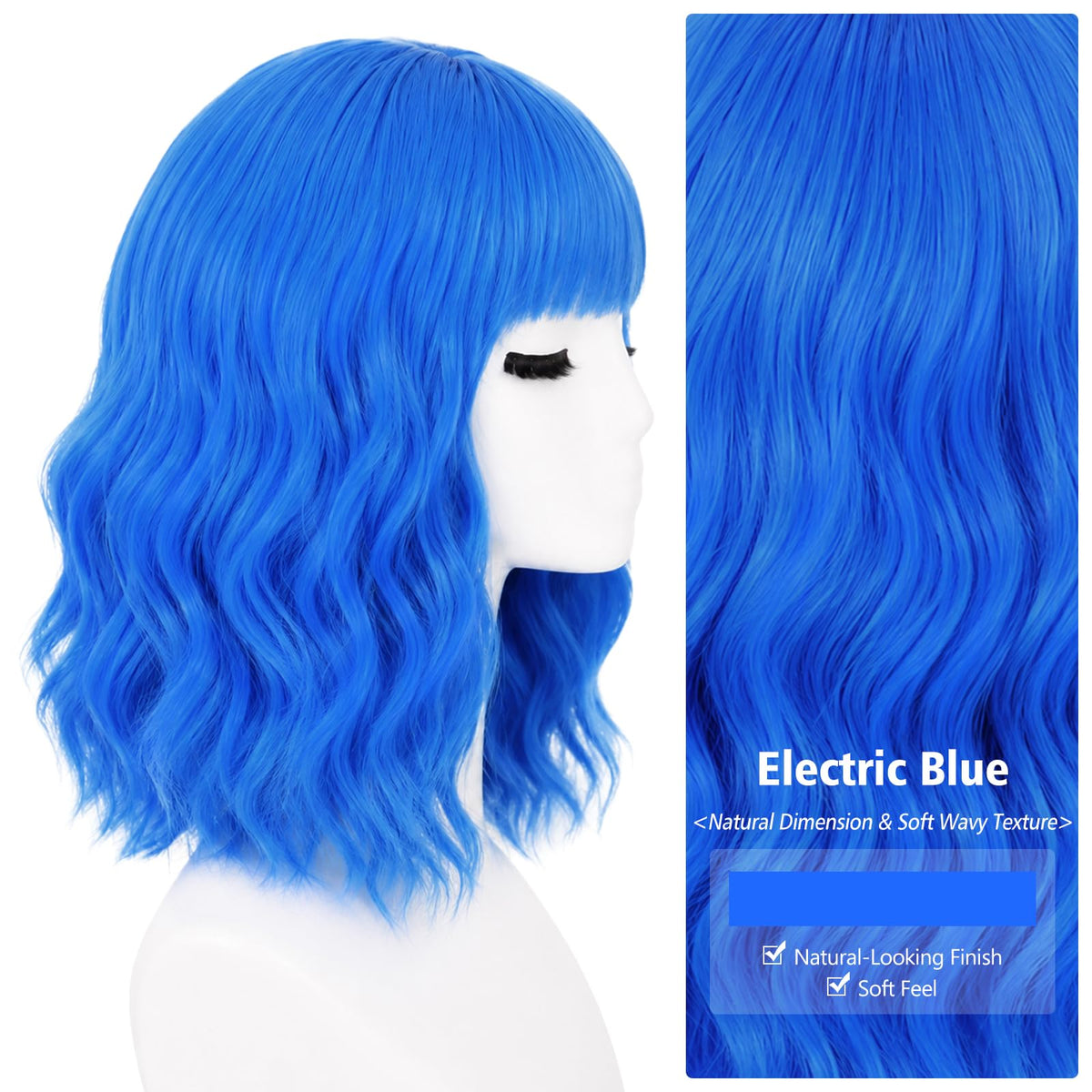 NOSTALGIA Wigs for Women, Short Wavy Bob Wig with Bangs, Trimmable Bangs, Shoulder Length, Black To Brown Heat Resistant Synthetic Wig for Daily Party Use, 14 Inch
