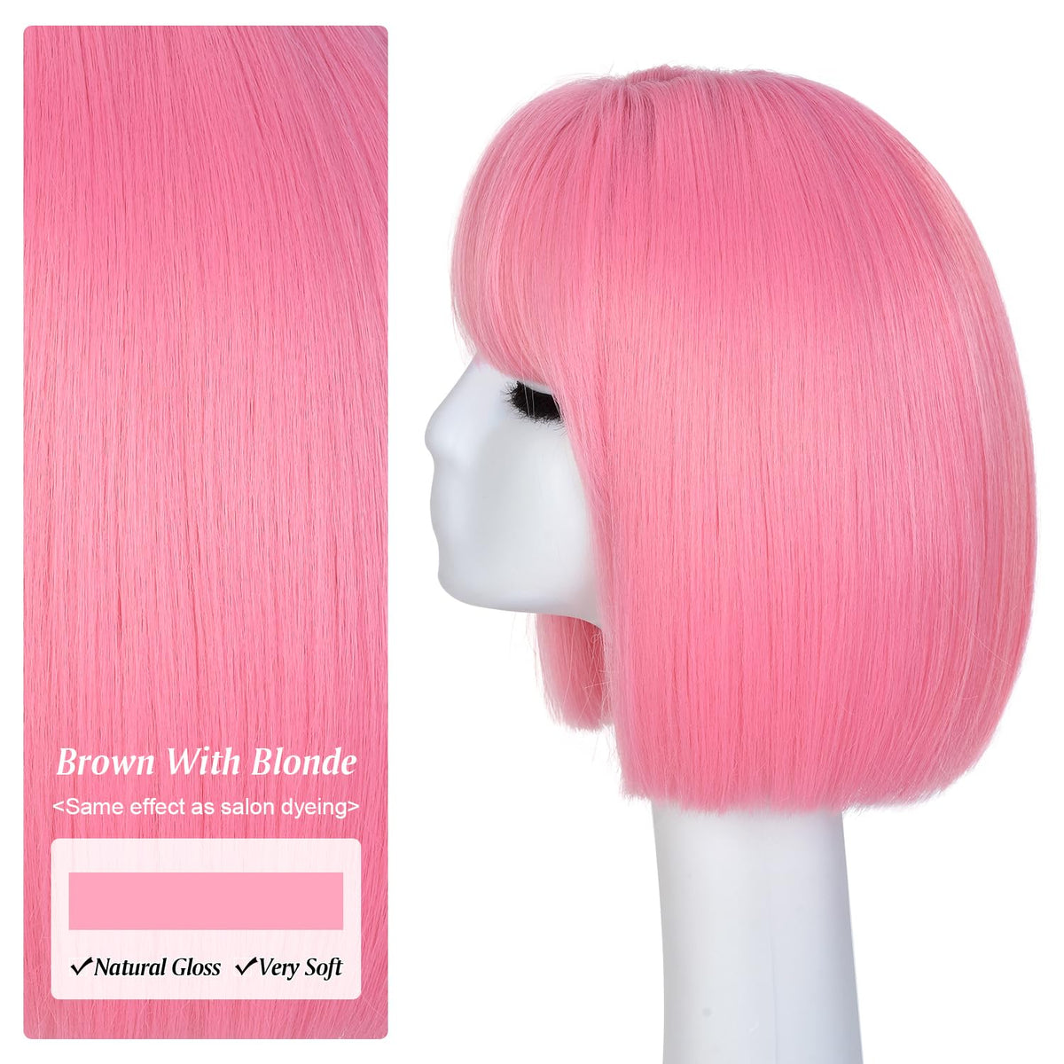 Hightlight Brown Bob Wig With Bangs Short Bob Wigs for Women Girl
