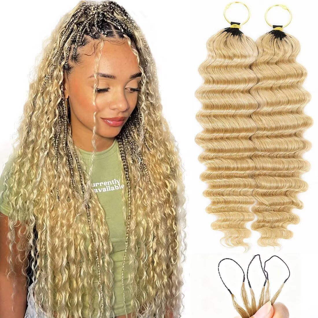 16 Inch Deep Wave Knotless Feather Crochet Human Hair #27 110g