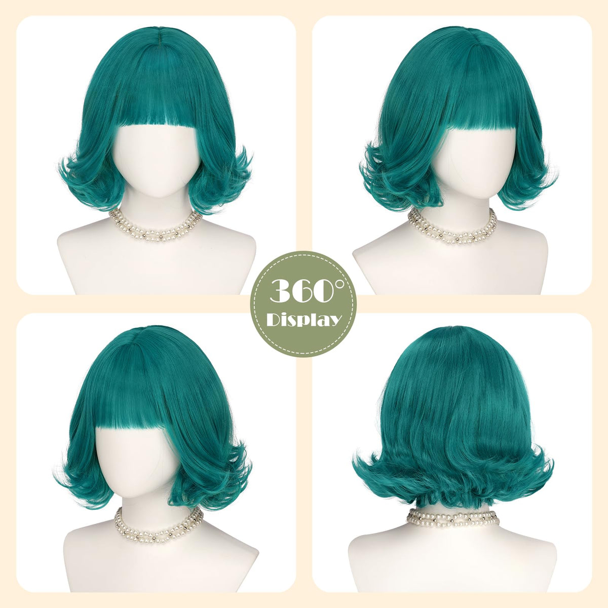SOFEIYAN Short Wavy Violet Blue Wig - 12 Inch Dark Ginger Bob Wig with Bangs for Women Curly Shoulder Length Bob Wig with Bangs Soft Synthetic Hair Wigs for Girls Daily Party Use