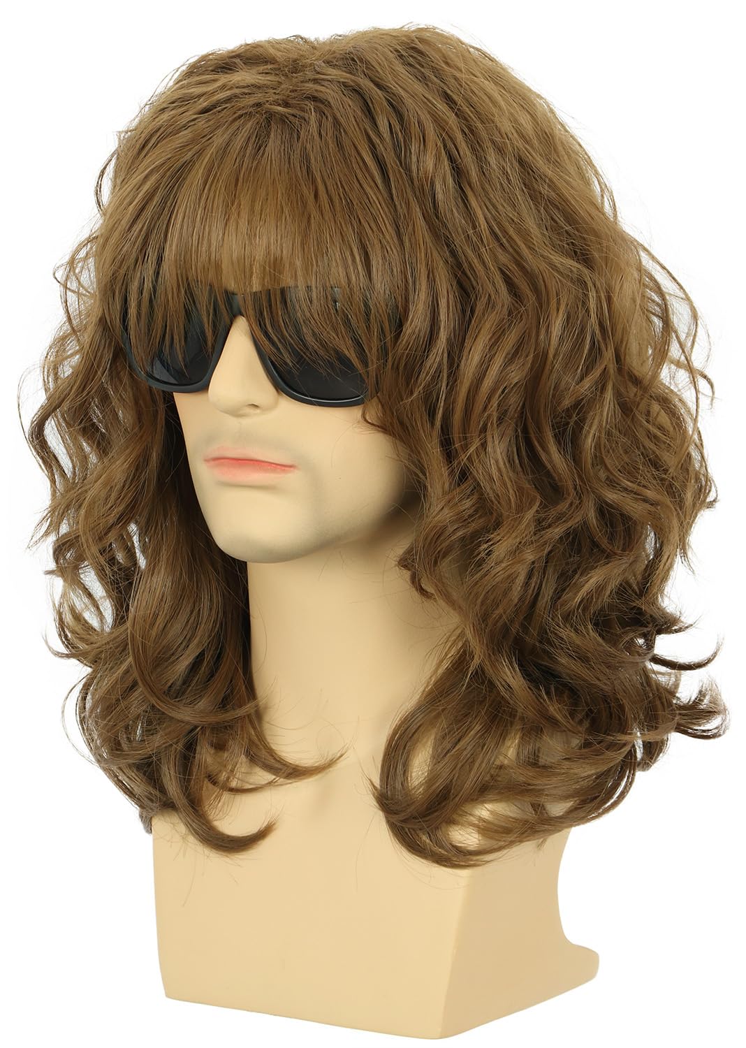 karlery California 70s 80s Rocker Wig Men Women Long Curly Dark Brown