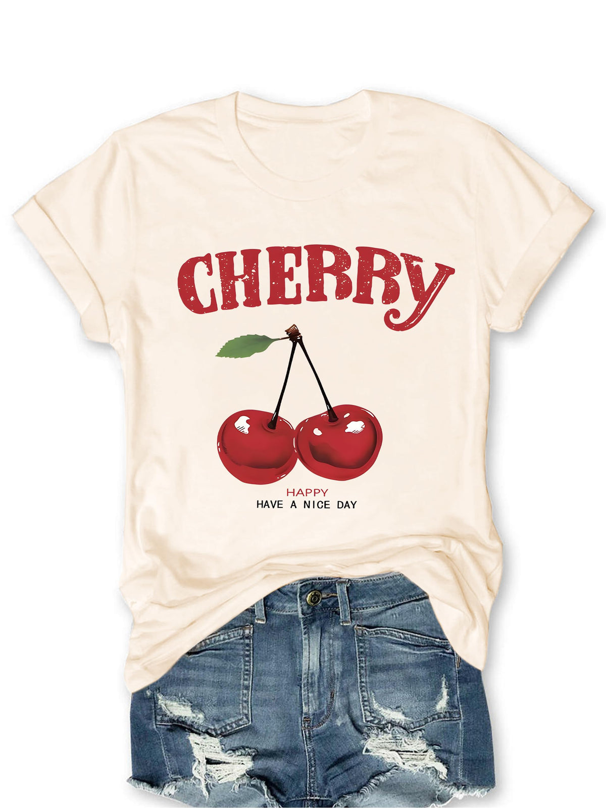Cherry Graphic Tees Sweet Vibe Streetwear Shirt Short Sleeve Tops for Women