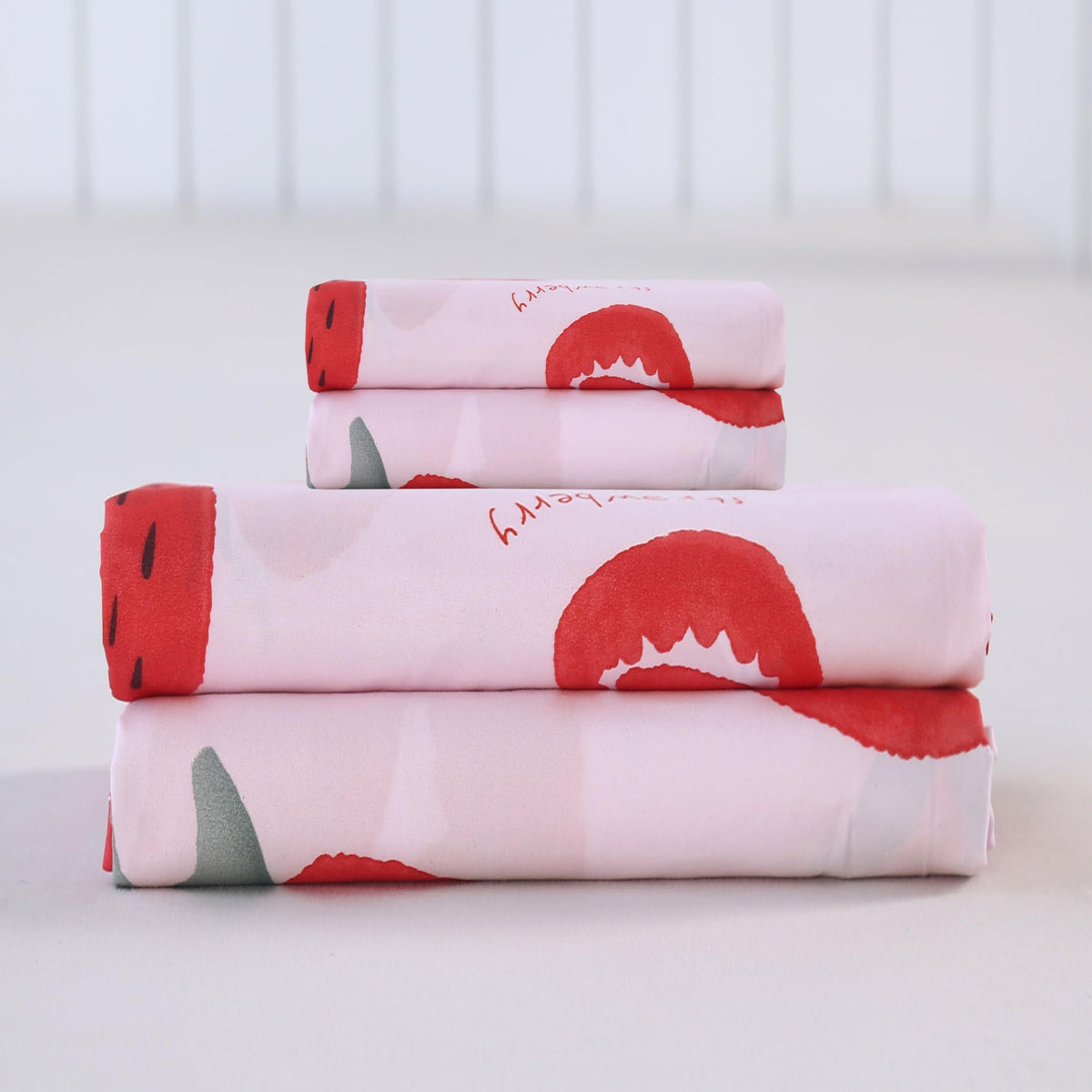 SDIII 4PCS Red Cherry Bed Sheets Set Full, Soft Microfiber Cherry Full Size Bed Sheets, Cute Fruit Patterns Sheet for Girls Boys Kids and Teens