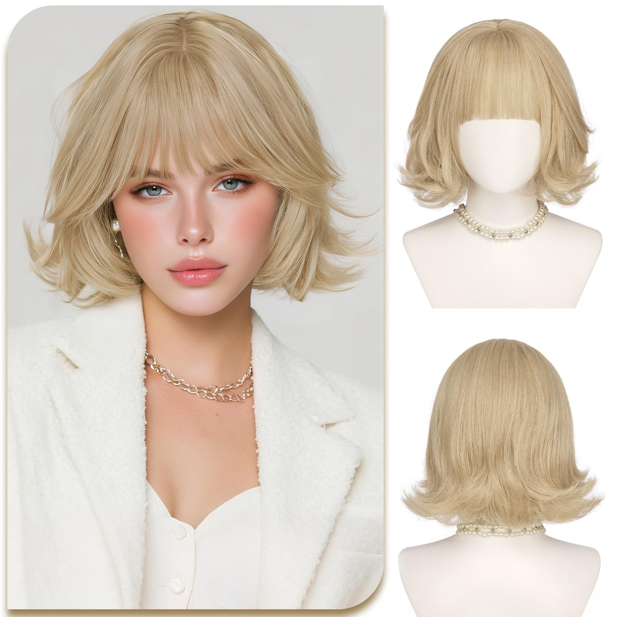 SOFEIYAN Short Wavy Violet Blue Wig - 12 Inch Dark Ginger Bob Wig with Bangs for Women Curly Shoulder Length Bob Wig with Bangs Soft Synthetic Hair Wigs for Girls Daily Party Use