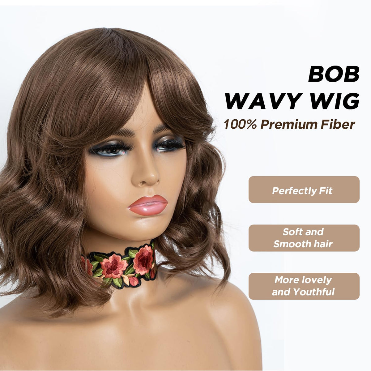 NOBLE Blue Wig with Bangs 12 Inches Short Bob Curly Wig Blue Wigs for Women Colorful Wavy Bob Wigs with Air Bangs Heat Resistant Synthetic Silver Blue Halloween Wigs for Cosplay Party