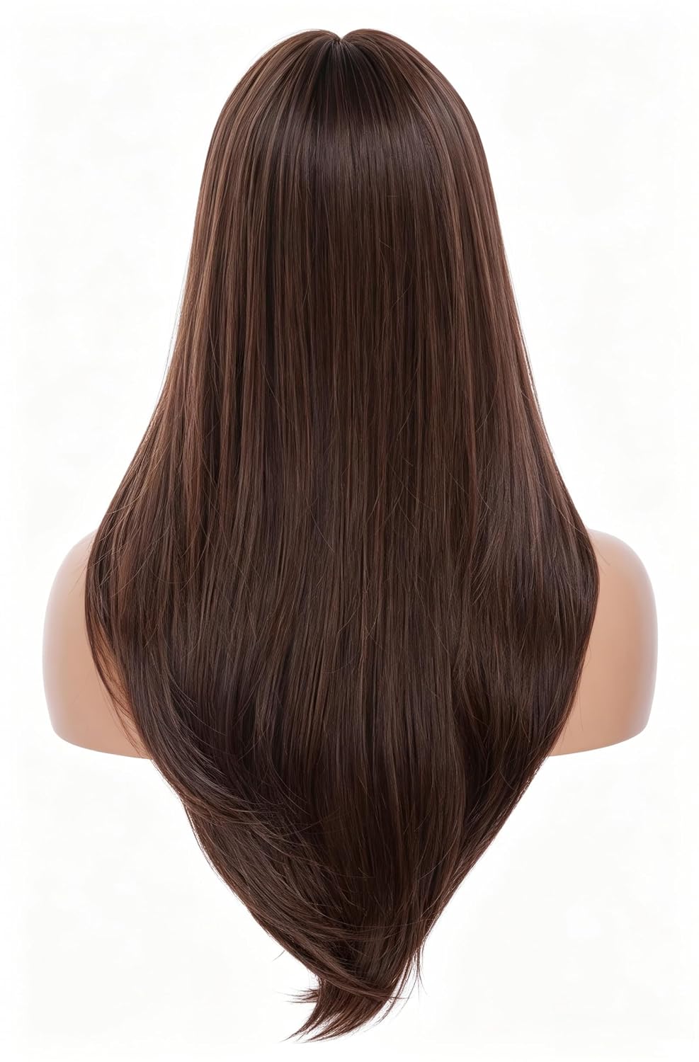 Long Brown Wigs for Women Long Wavy Wig with Bangs Natural looking Synthetic Fluffy Hair for Cosplay,Halloween,Daily Use