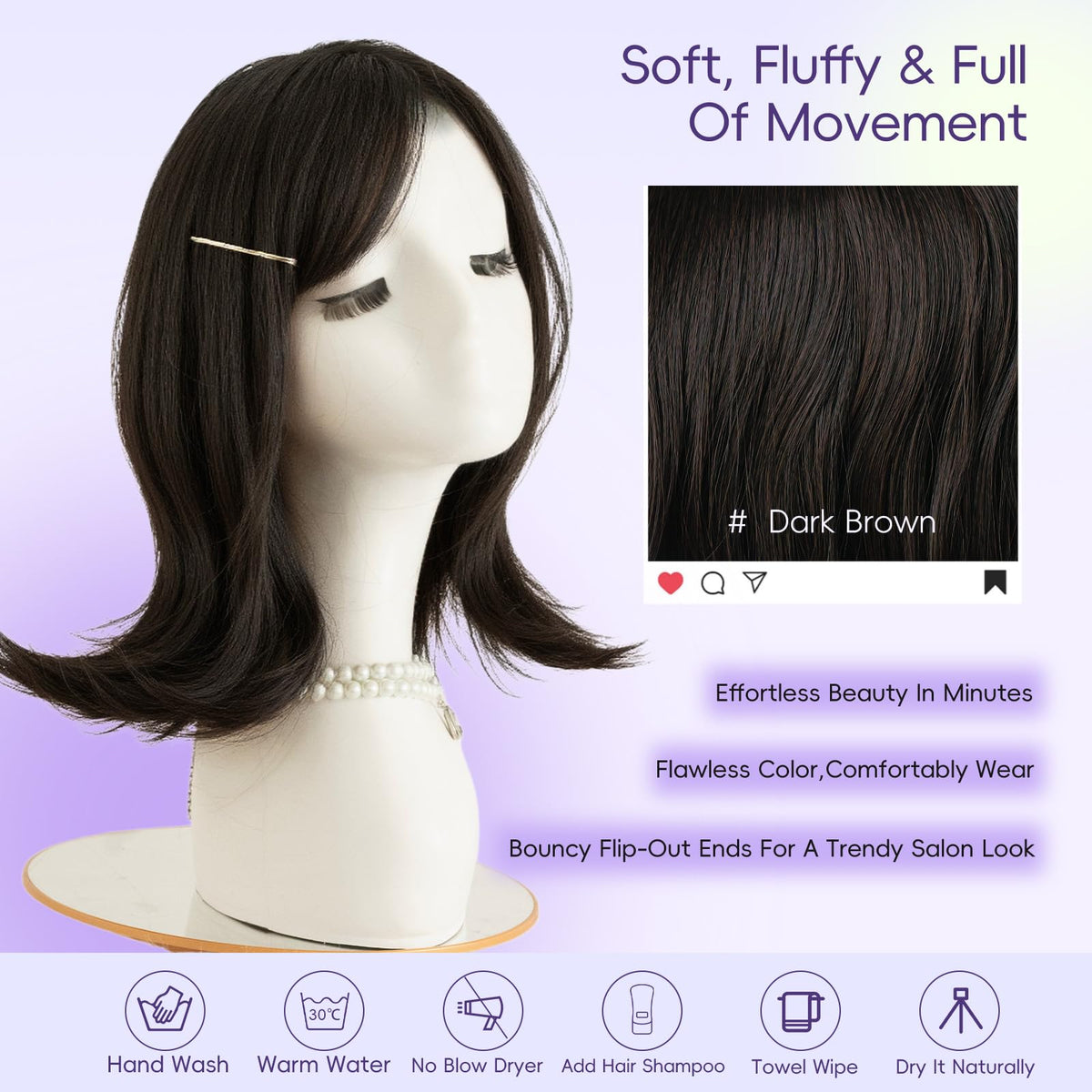 Brown Highlight T Part Lace Front Wig 14 Inch Wavy Bob Glueless Wig