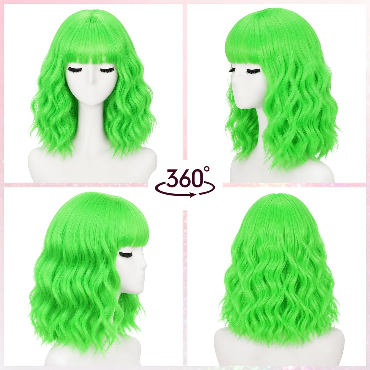 NOSTALGIA Wigs for Women, Short Wavy Bob Wig with Bangs, Trimmable Bangs, Shoulder Length, Black To Brown Heat Resistant Synthetic Wig for Daily Party Use, 14 Inch