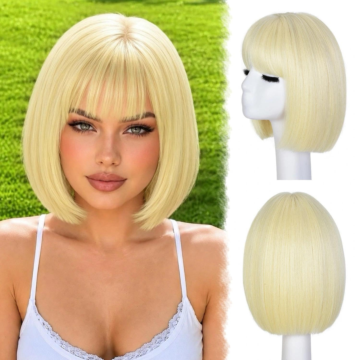 Bob Wig with Bangs for Women Short Straight Bob Wigs for Women 12inch