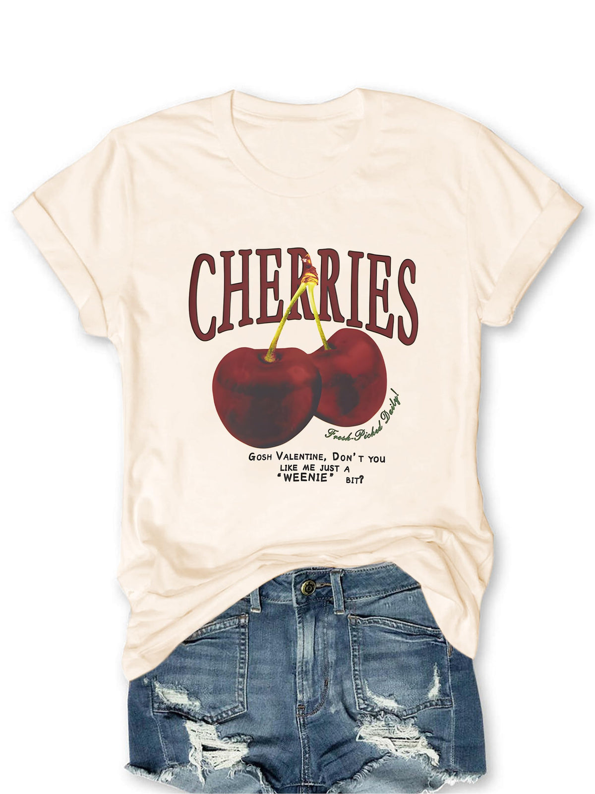 Cherry Graphic Tees Sweet Vibe Streetwear Shirt Short Sleeve Tops for Women