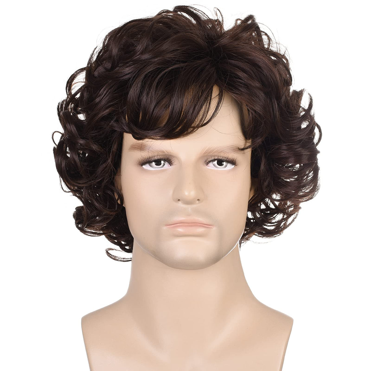 70s Disco Black Jerry Curl Wig with Glasses Mustache Necklace for Men