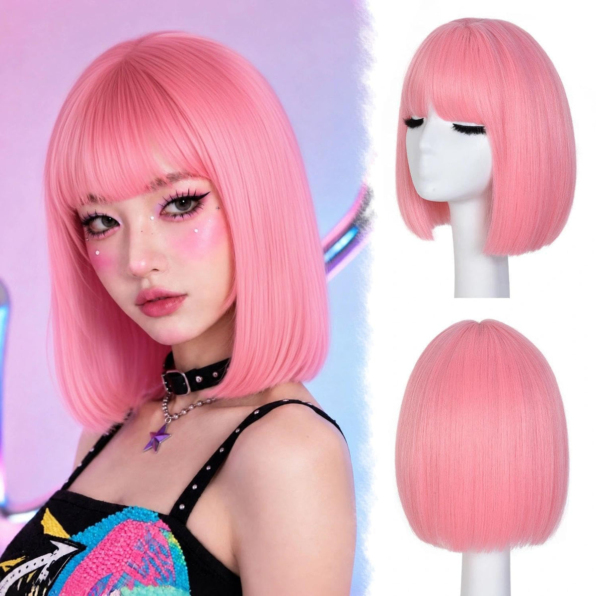 Bob Wig with Bangs for Women Short Straight Bob Wigs for Women 12inch