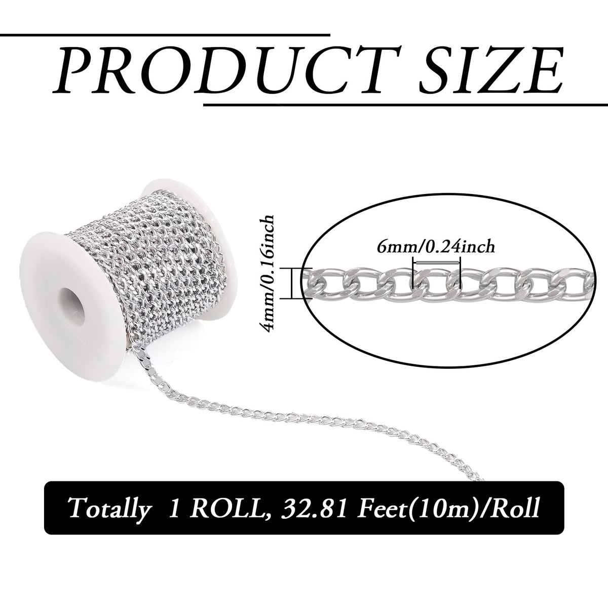 Beadthoven 16.4ft Aluminum Curb Chains, Silver Color Chains for Jewelry Making 5mm Wide Metal Craft Chain Link Spool Twisted Links Oval Curb Chains Unwelded for Clothes Necklace Bracelet DIY Findings