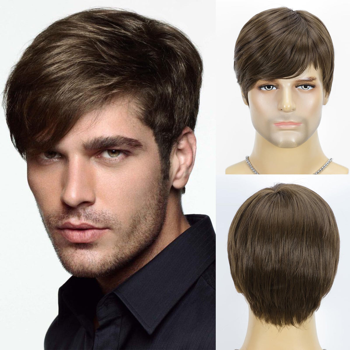 YYHR 80s Brown Wigs for Mens Mullet Rocker Costume Long Synthetic Hair Wig