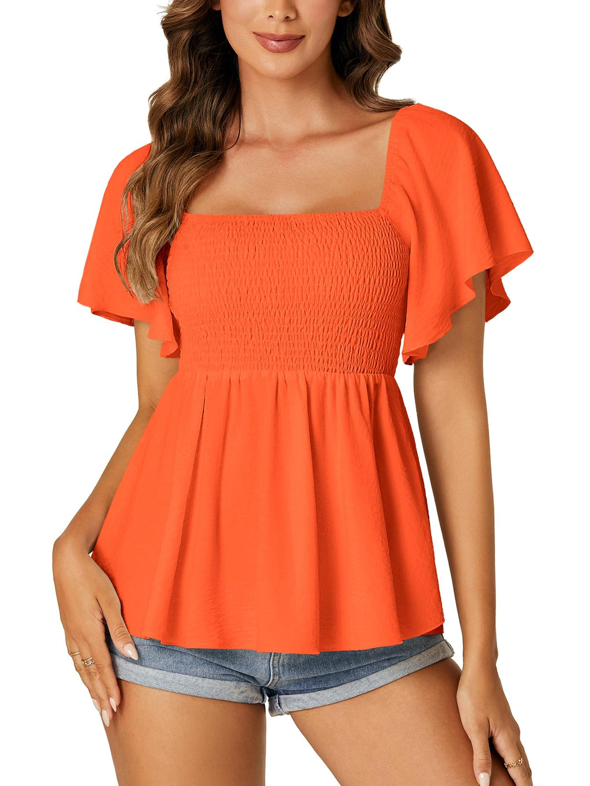 LYANER Women's Square Neck Cute Peplum Top