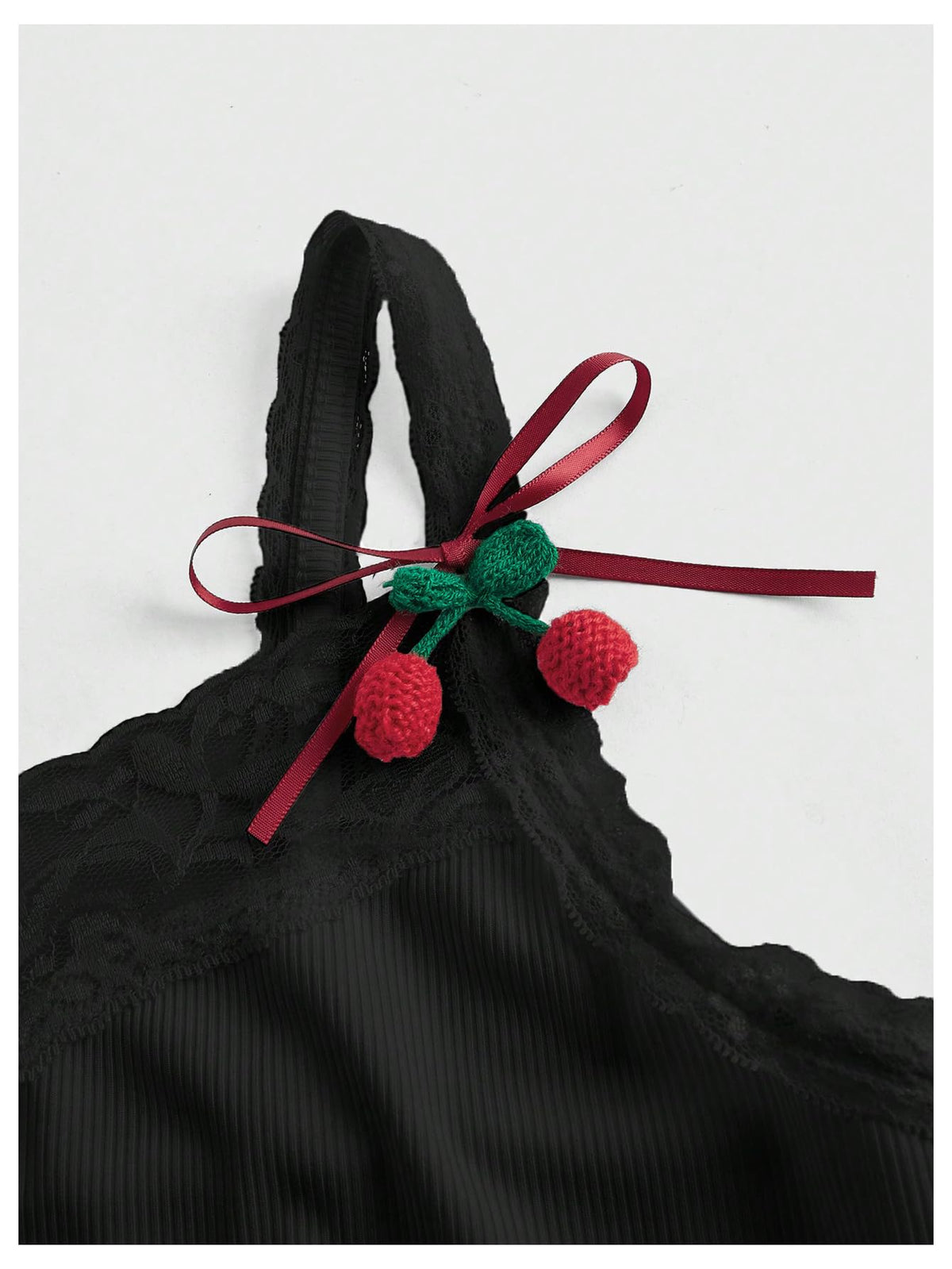 SHENHE Women's Lace Trim Cute Cherry Print Spaghetti Strap Kawaii Top