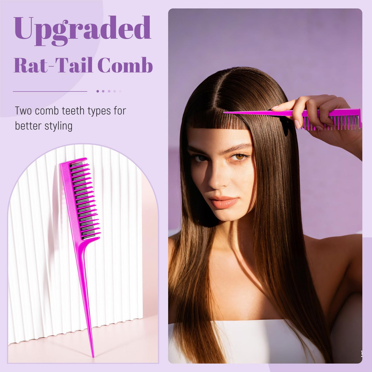 Wig Brush Comb Set, Premium Matte Grip, 2pcs Professional Extension Brush with Ergonomic Travel Size Design for Human and Synthetic Hair