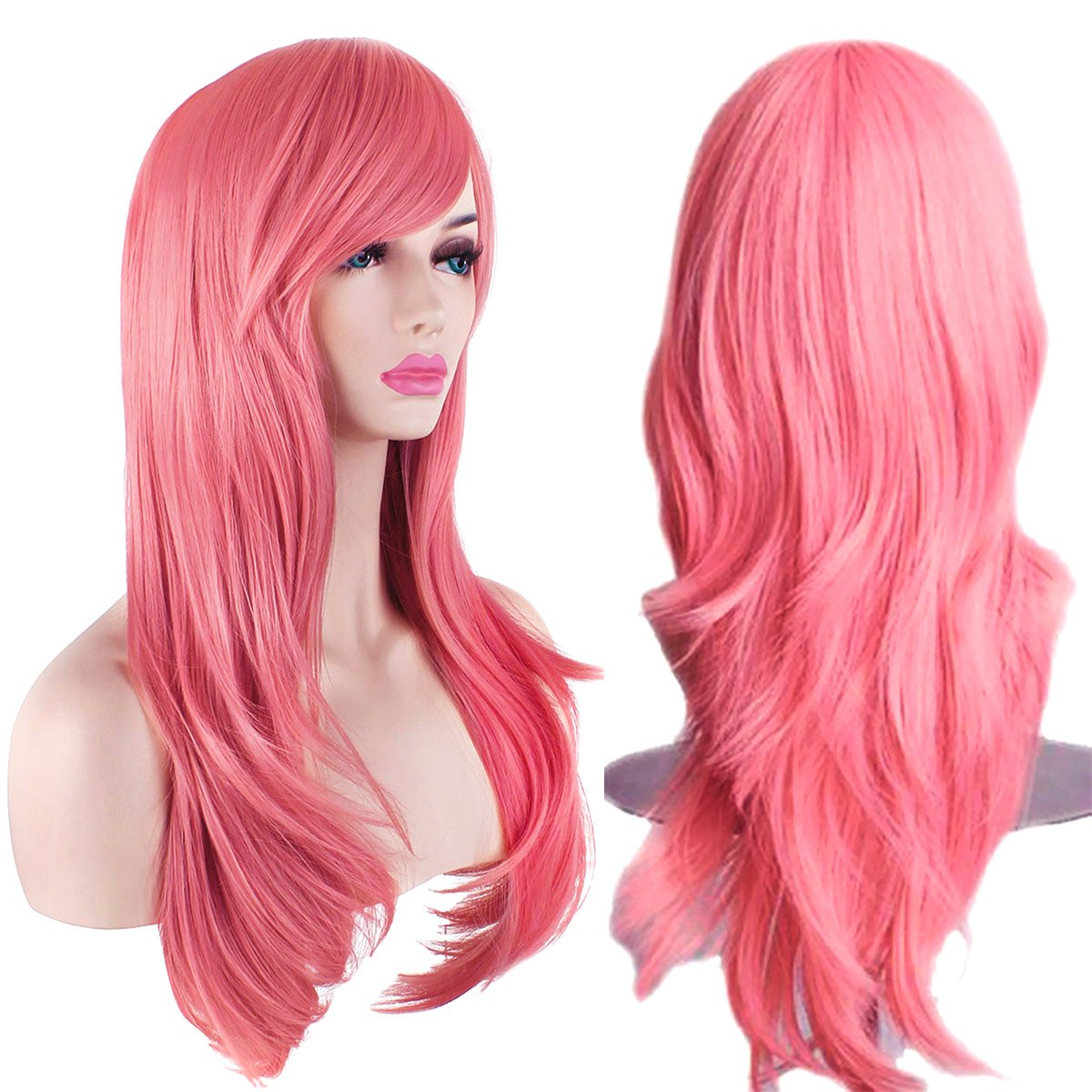 Akstore 28 inch Fashion Wigs Long Wavy Curly Hair Cosplay Wig & Wig Cap (Black)