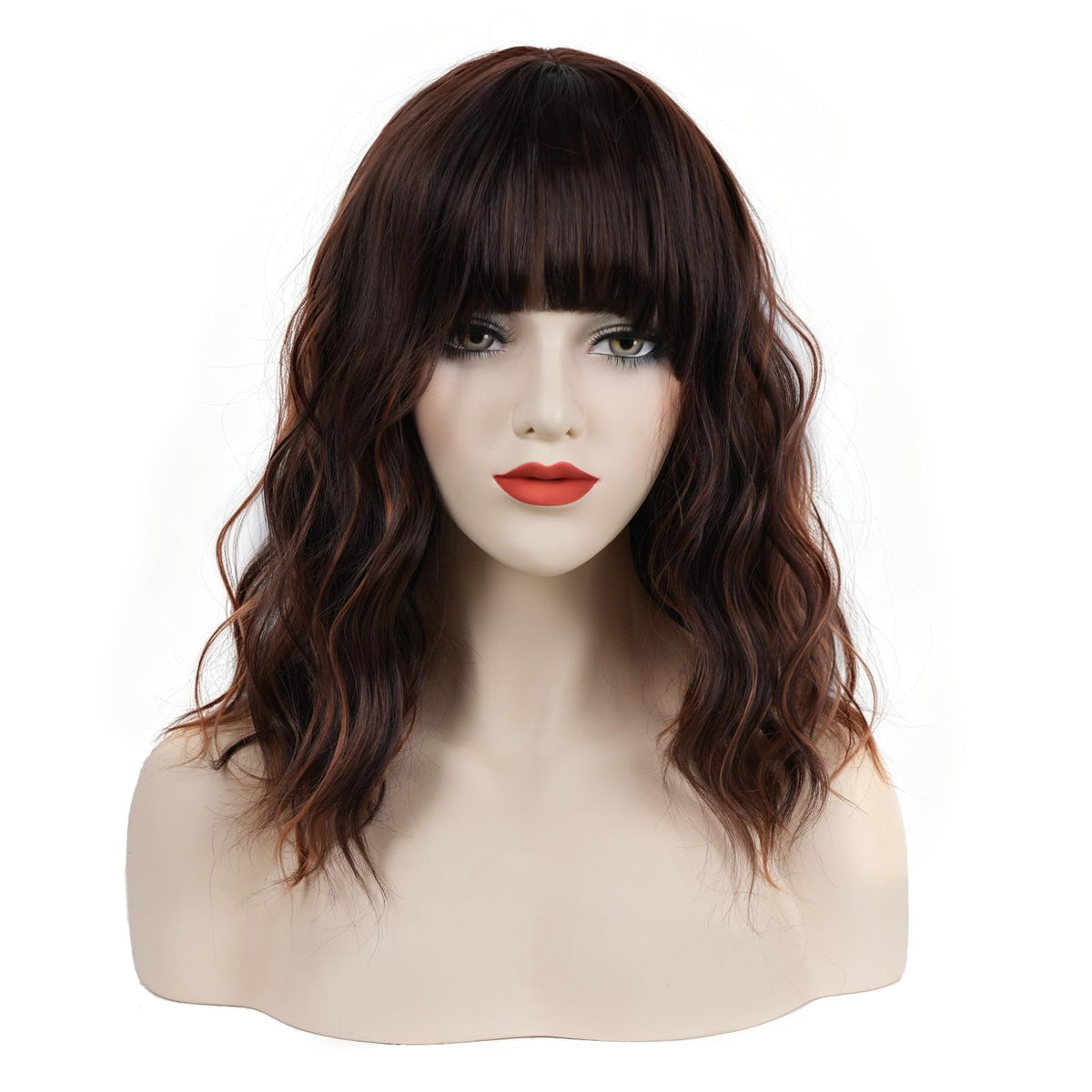 Short Black-grey Wavy Wig with Bangs for Women Halloween Curly Bob Wigs