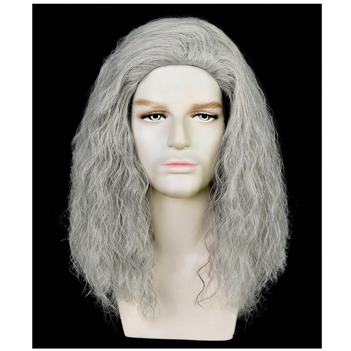 Mens Brown Wig Shoulder Length Brown Curly Male Wig