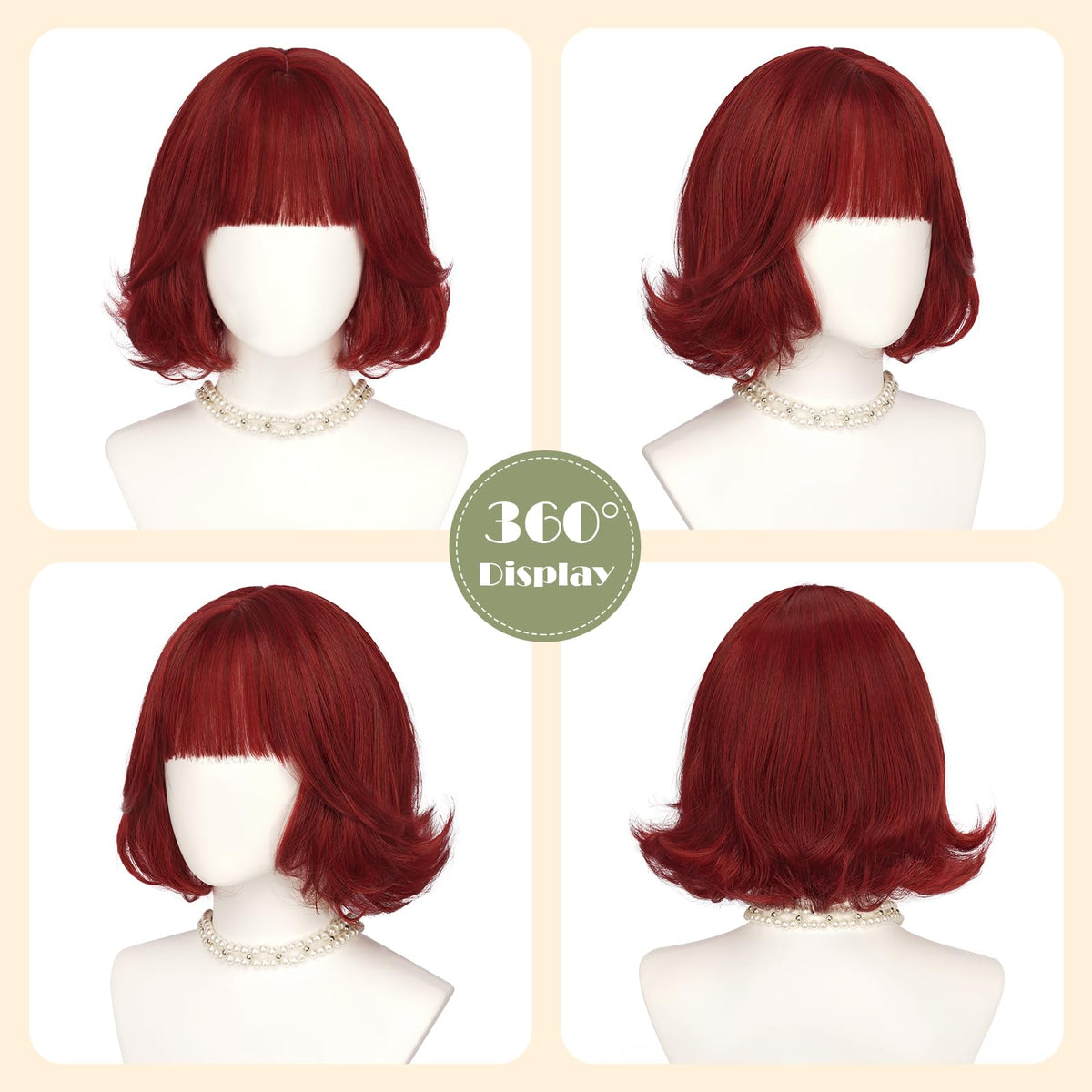 SOFEIYAN Short Wavy Violet Blue Wig - 12 Inch Dark Ginger Bob Wig with Bangs for Women Curly Shoulder Length Bob Wig with Bangs Soft Synthetic Hair Wigs for Girls Daily Party Use