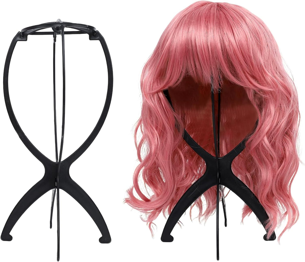 Portable Wig Stand Holder for Multiple Wigs, Black 2 Pack