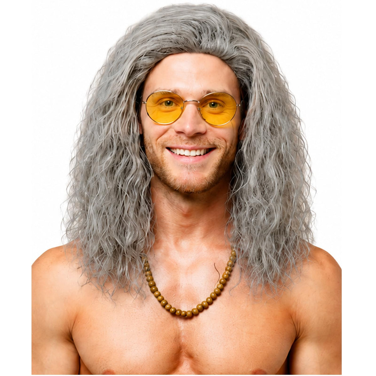 Mens Brown Wig Shoulder Length Brown Curly Male Wig