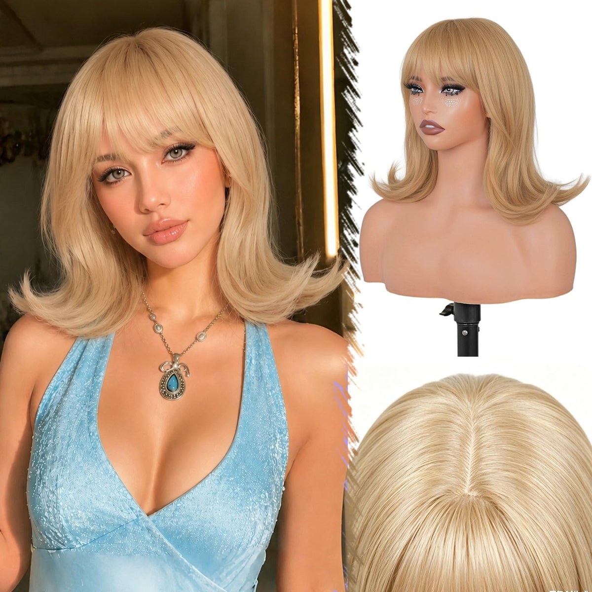 Brown Highlight T Part Lace Front Wig 14 Inch Wavy Bob Glueless Wig
