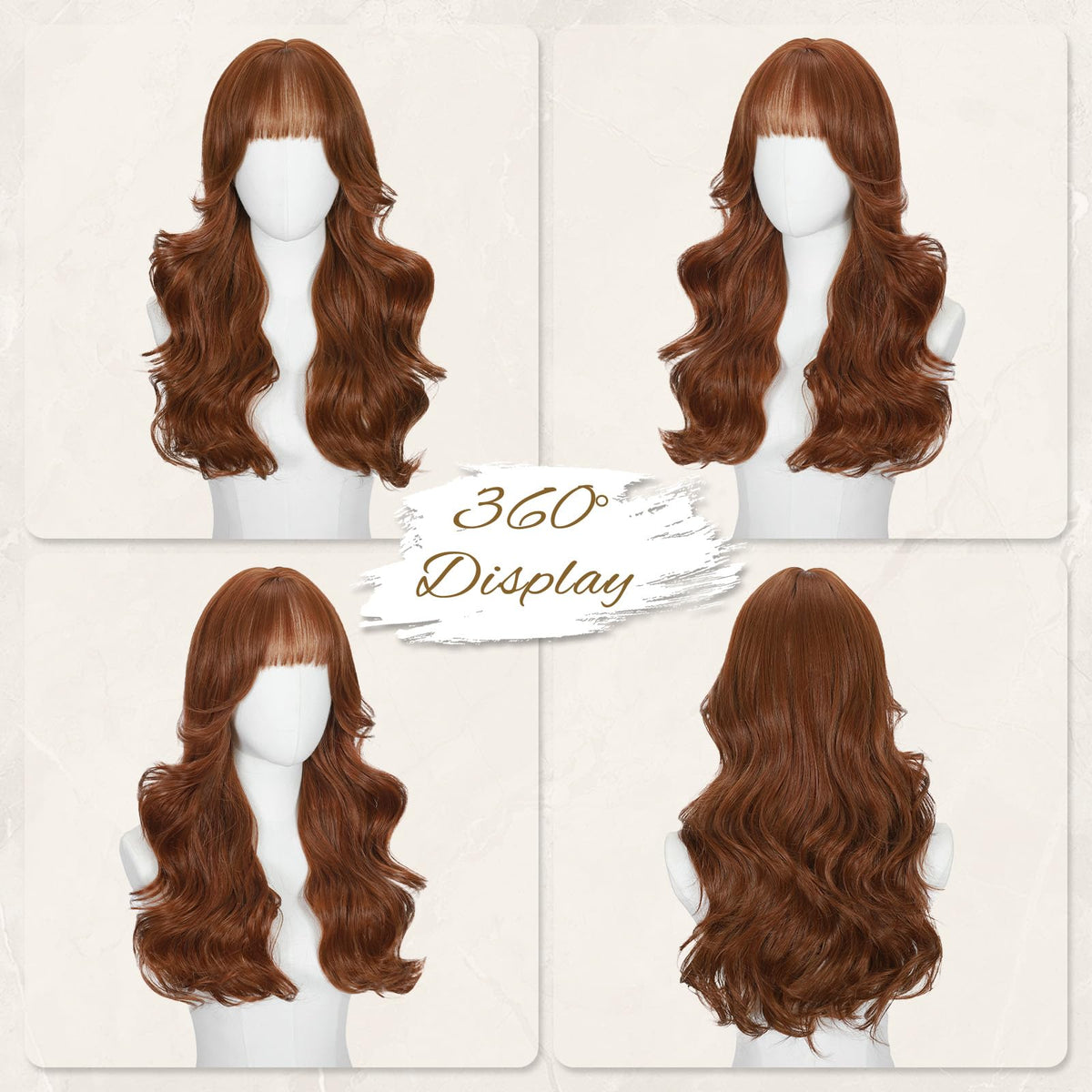Rooted Honey Wig with Bangs for Women 24 Inch Long Wavy Synthetic Hair