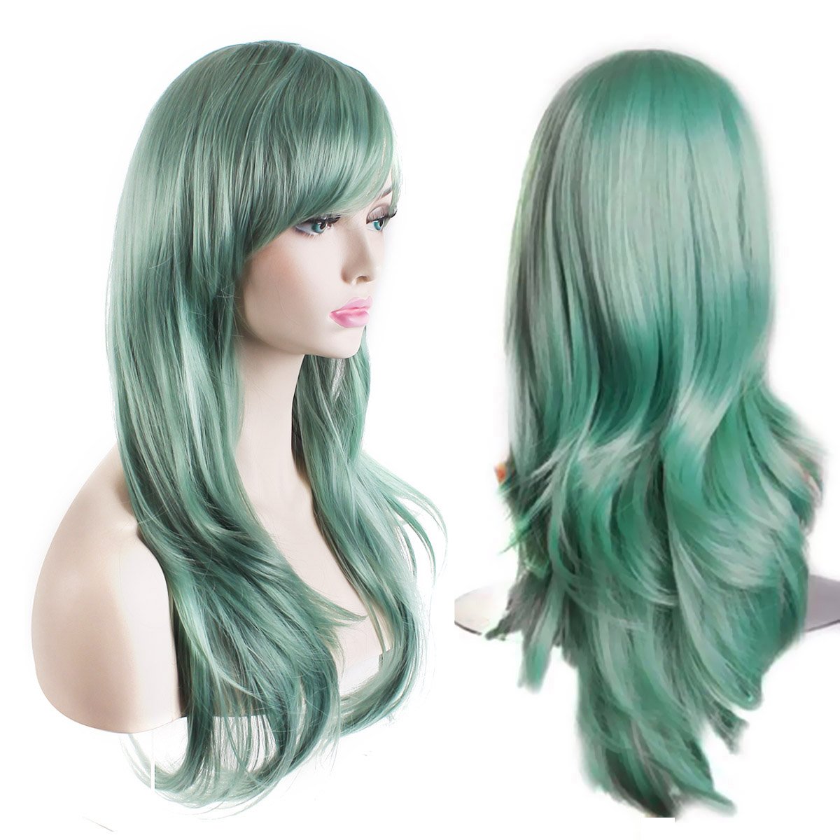 Akstore 28 inch Fashion Wigs Long Wavy Curly Hair Cosplay Wig & Wig Cap (Black)