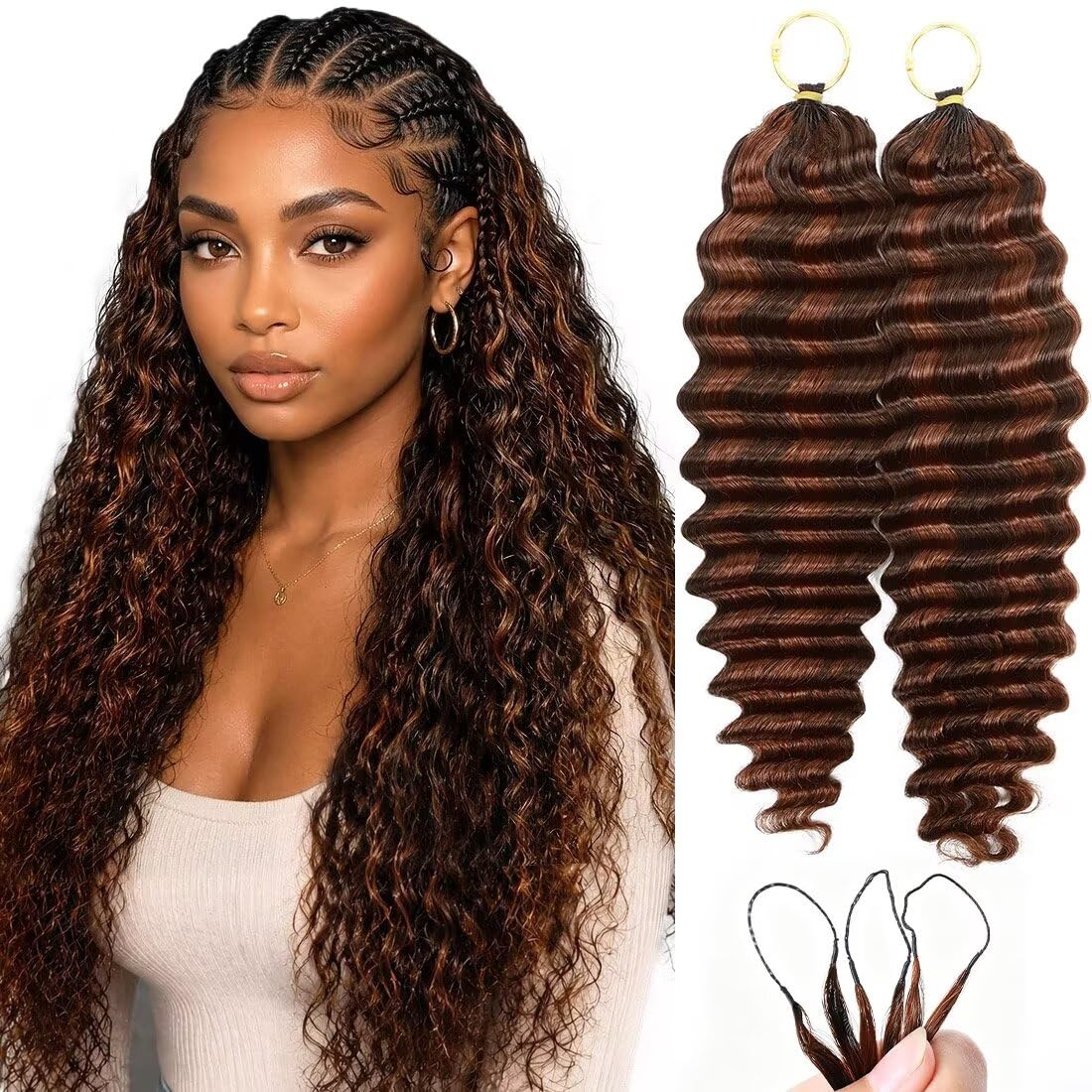 16 Inch Deep Wave Knotless Feather Crochet Human Hair #27 110g