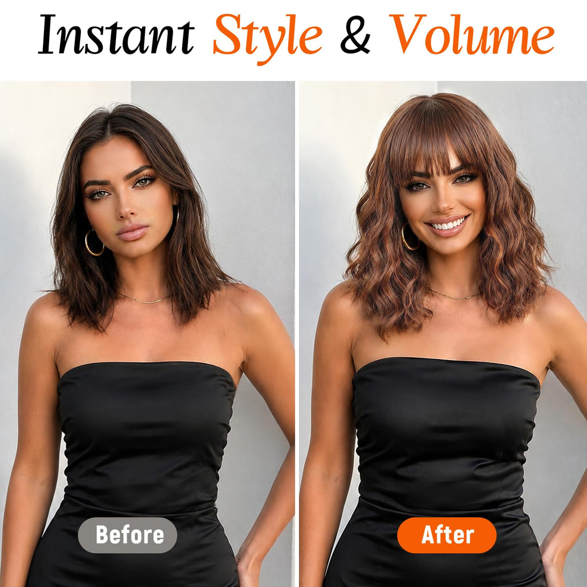 Nnzes Short Wavy Bob Wig with Bangs for Women Shoulder Length Curly Dark Brown with Purple Synthetic Heat-Resistant Fiber Hair for Daily & Party Use