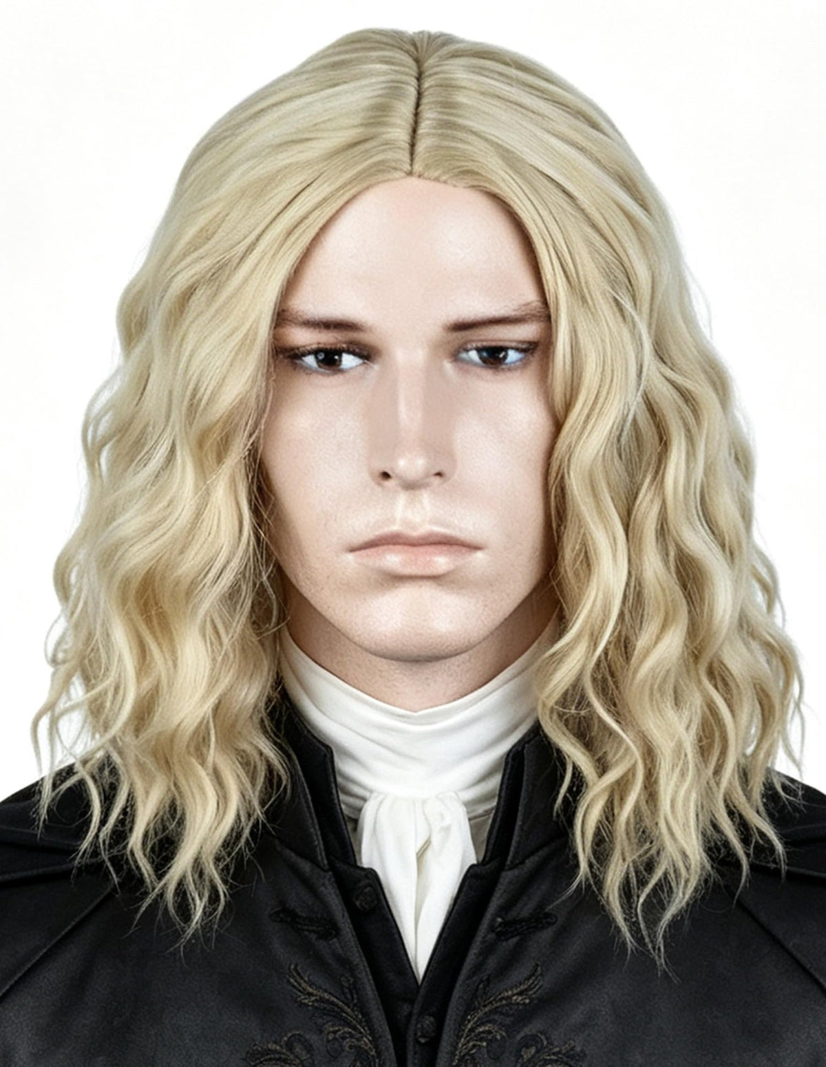 Men's Black Brown Wig Wavy Mid Length Hair Halloween Cosplay Costume Wig