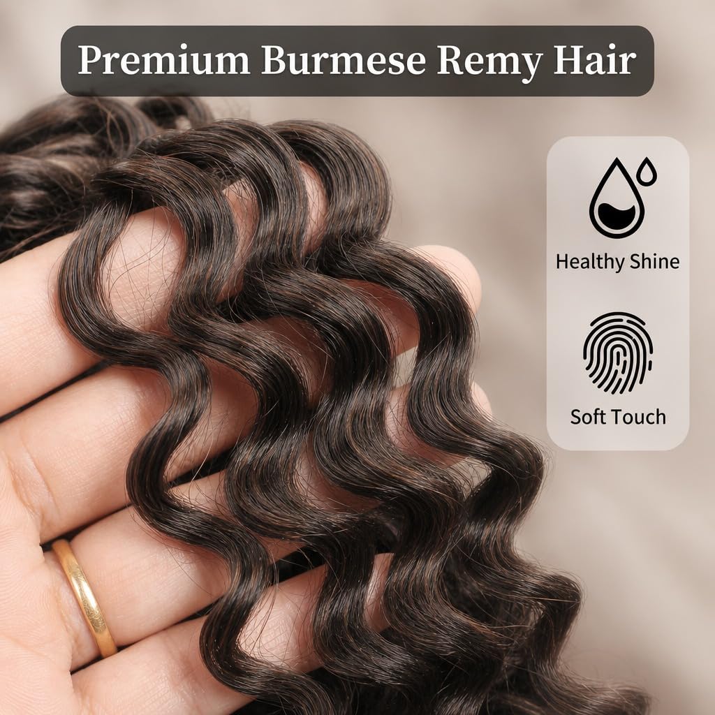 Crochet Human Hair for Black Women, Miracle Deep Wave Mini Knots Feather Crochet Human Hair Extensions 18 Inch 150g 120 Strands, Pre-Separated Invisible Knotless Remy Bundles Natural Black