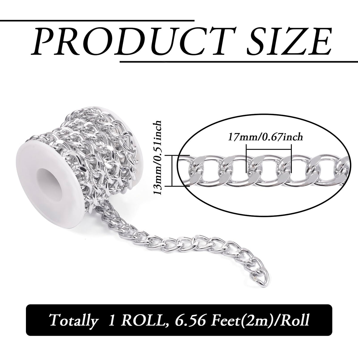 Beadthoven 16.4ft Aluminum Curb Chains, Silver Color Chains for Jewelry Making 5mm Wide Metal Craft Chain Link Spool Twisted Links Oval Curb Chains Unwelded for Clothes Necklace Bracelet DIY Findings