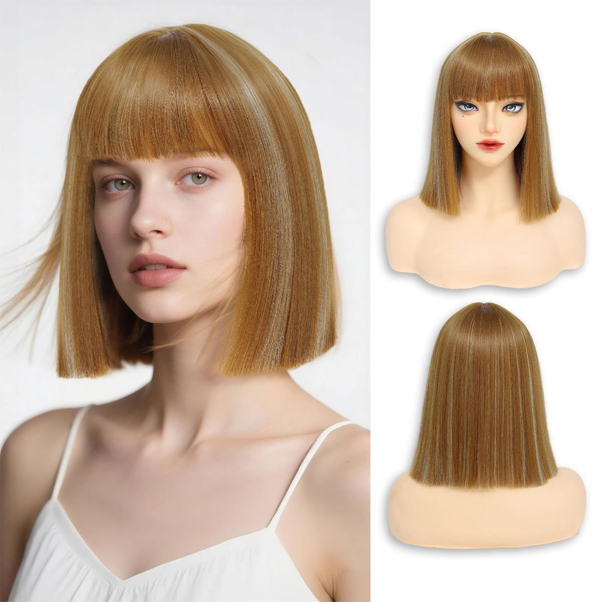 Black Bob Wig with Bangs Short Black Straight Wig for Women