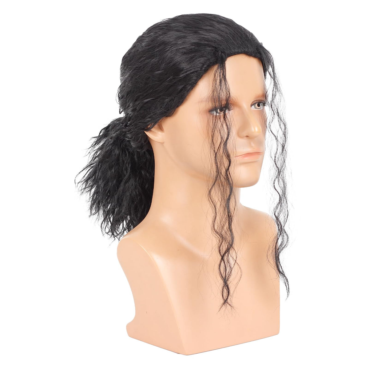 WeKen Mens Black Curly Wig for Cosplay Retro Rock Party Wig with Glasses