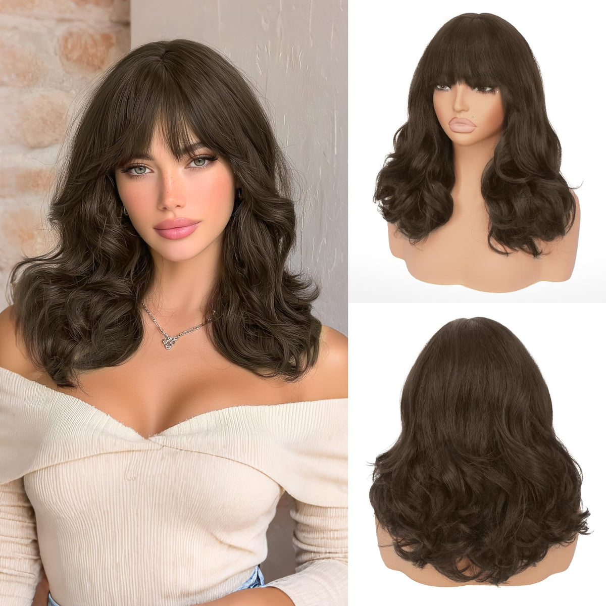 Burgundy Wig with Bangs 16 Inch Ombre Wig for Women