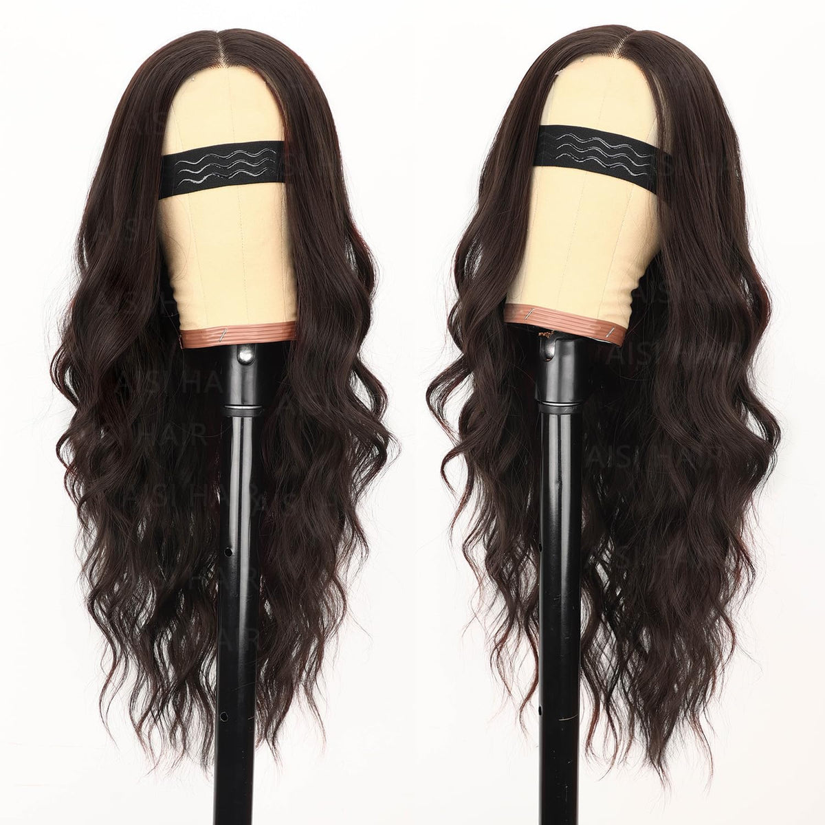 AISI HAIR Black Wig for Women, Long Wavy Lace Hairline Synthetic Wig 26Inch