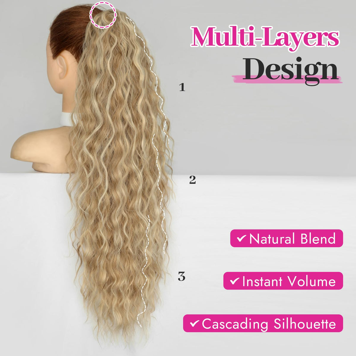 KooKaStyle Long Medium Brown Curly Synthetic Drawstring Ponytail Extension