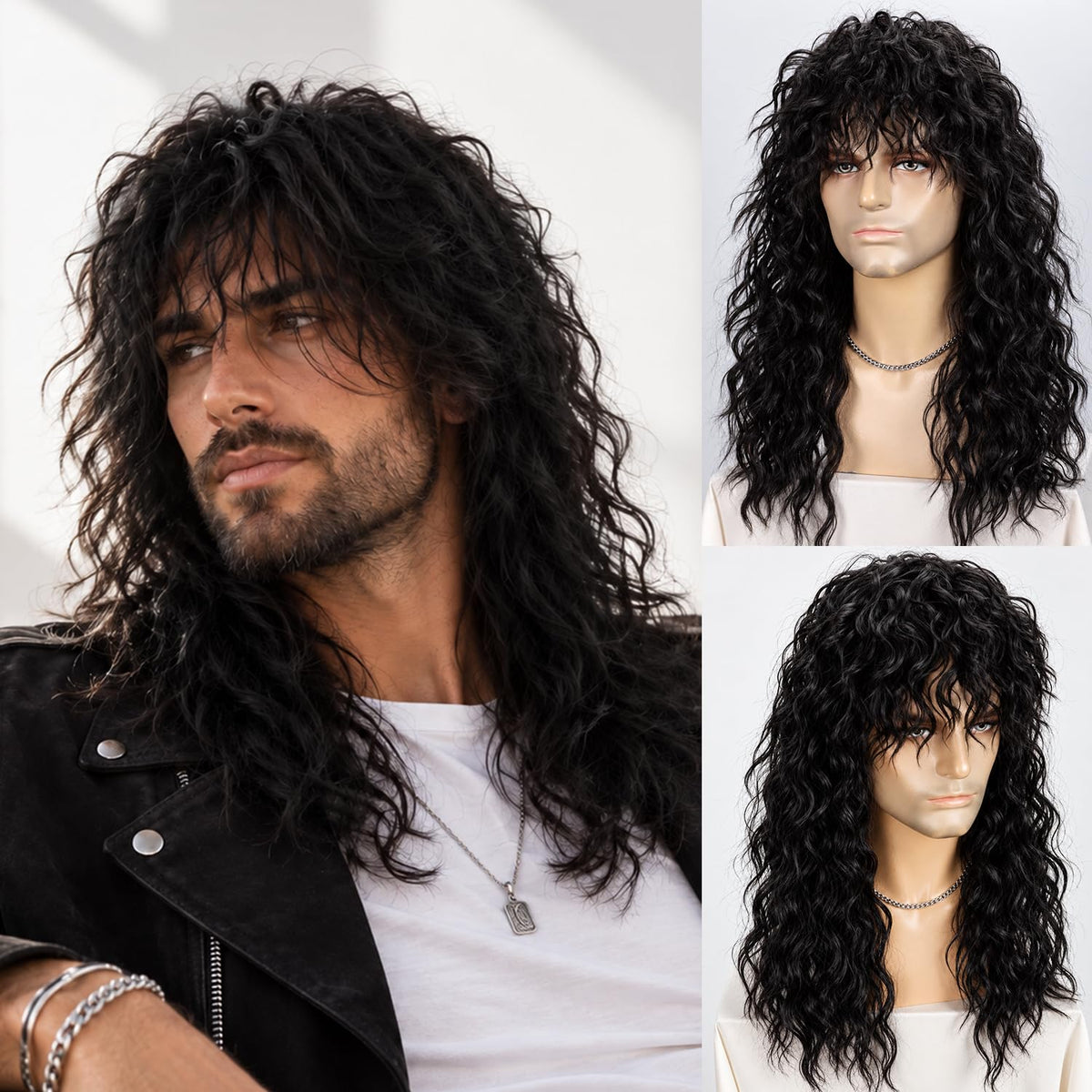 YYHR 80s Brown Wigs for Mens Mullet Rocker Costume Long Synthetic Hair Wig