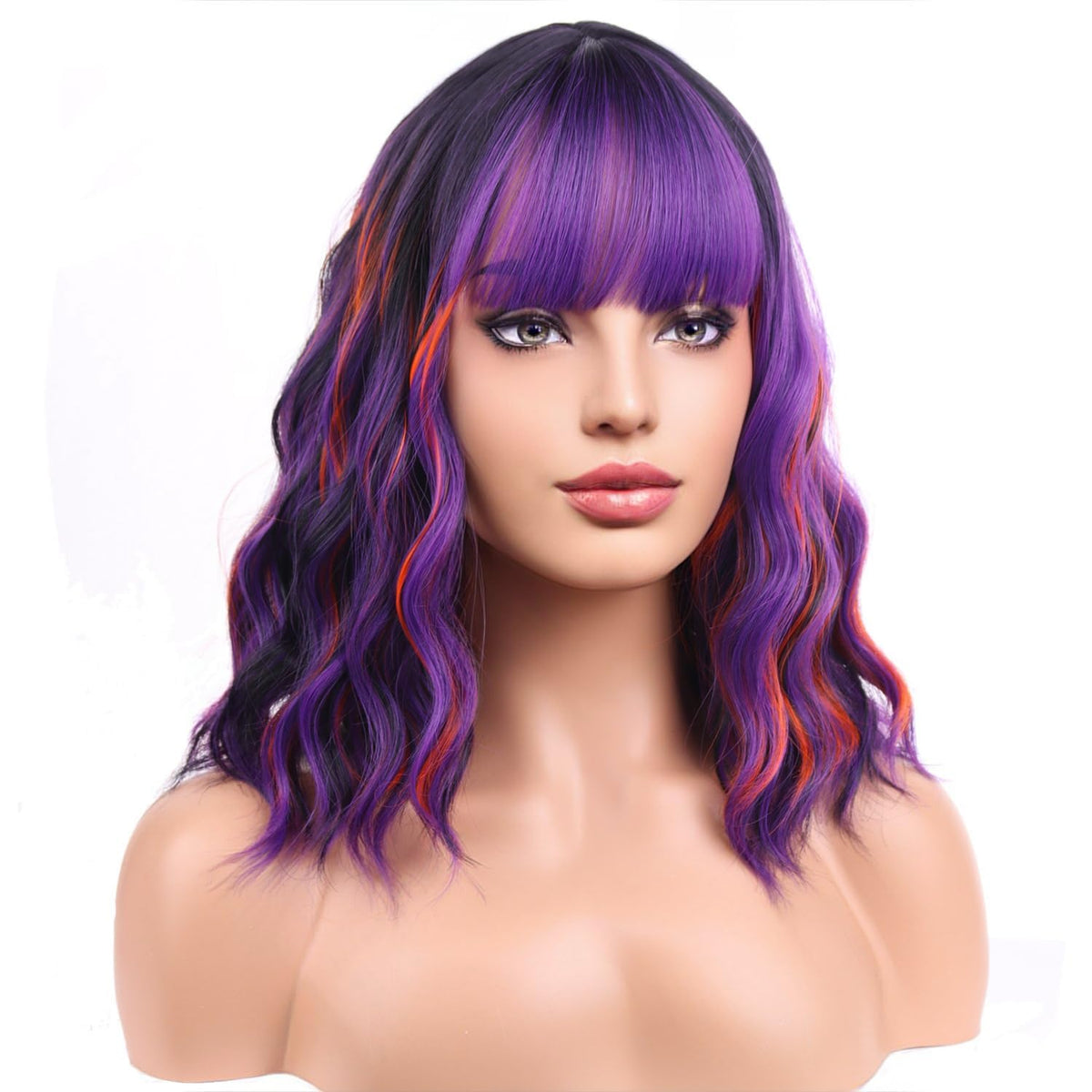 BERON 14 Inches Pink Wig for Women Girls Short Curly Synthetic Wig with Bangs Lovely Pink