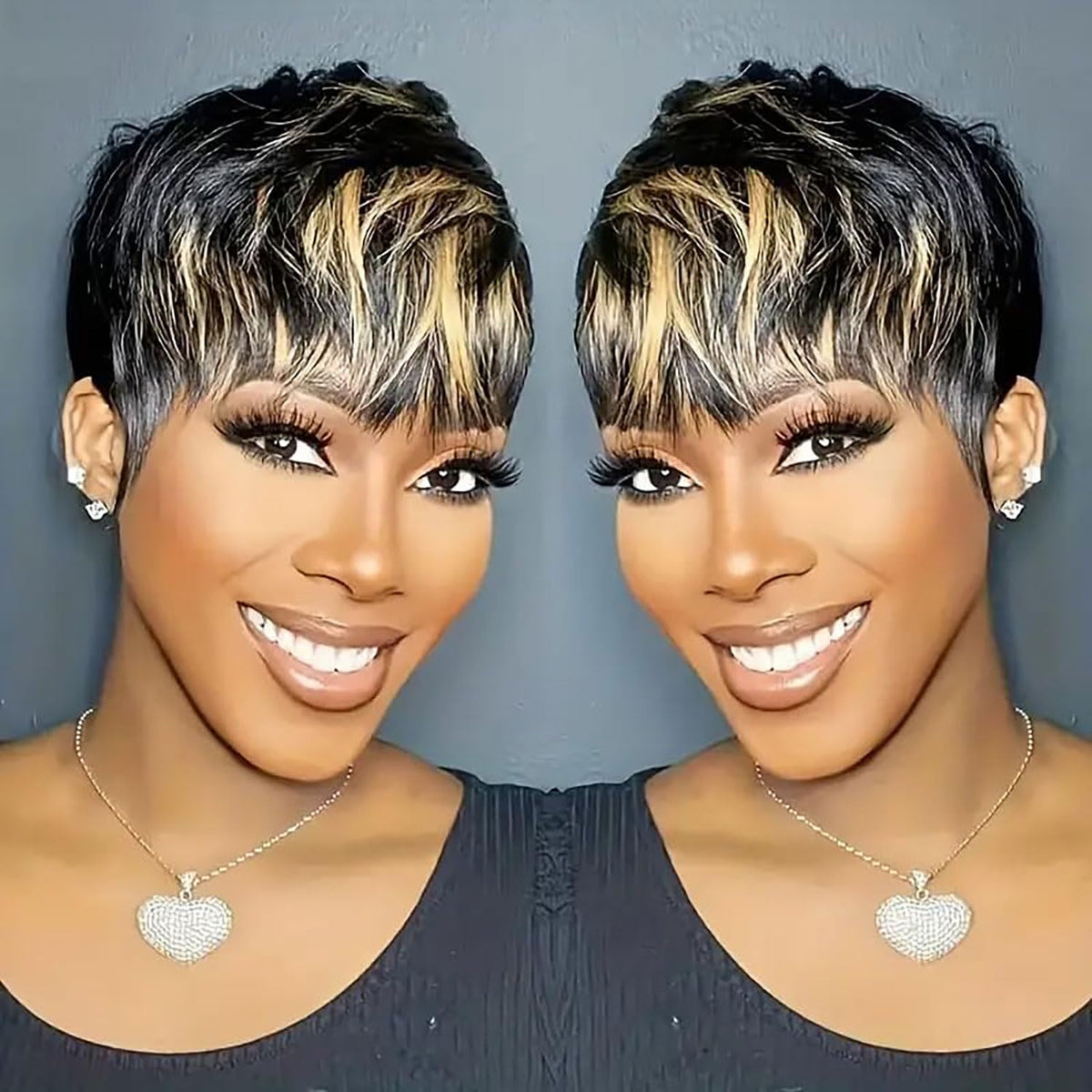 VRZ Pixie Cut Wigs for Black Women Brazilian Curly Pixie Cut Wig Human Hair Glueless Short Layered Wigs With Bangs Natural Black Color No Glue Human Hair Wig for Daily Use