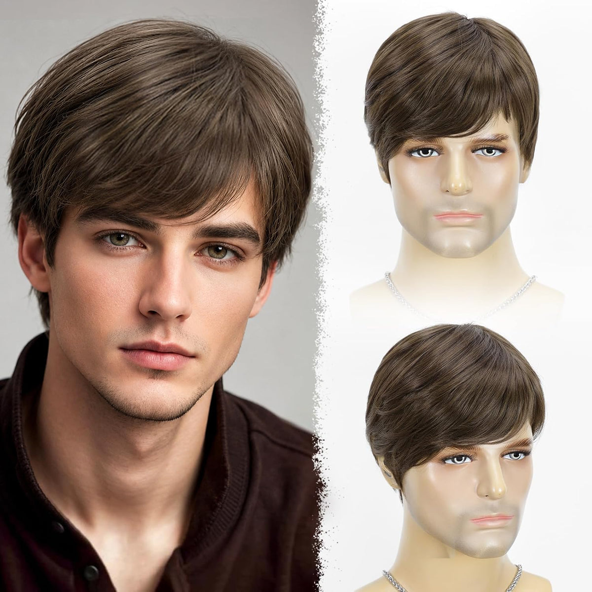 YYHR 80s Brown Wigs for Mens Mullet Rocker Costume Long Synthetic Hair Wig