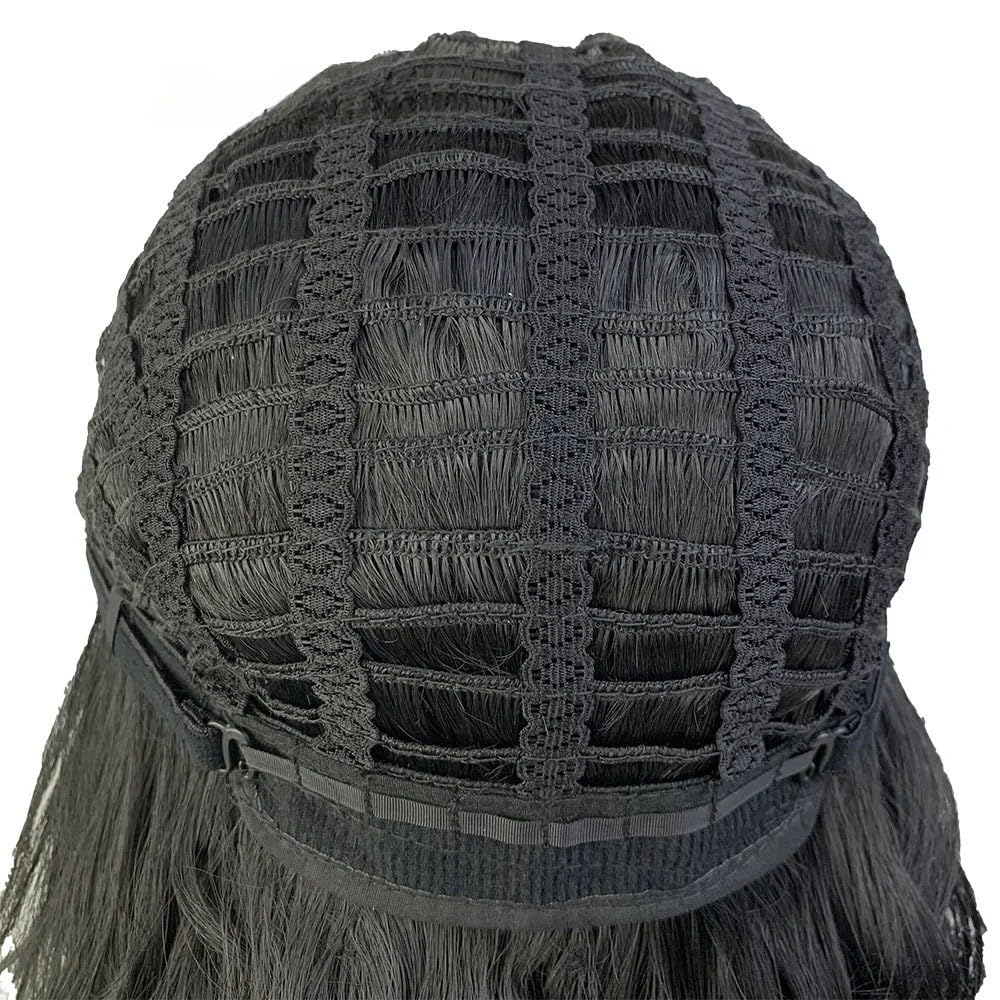 Mens Black Wig Long Curly Natural Hair Wig Layered Wavy for Daily Party Costume Cospaly Halloween