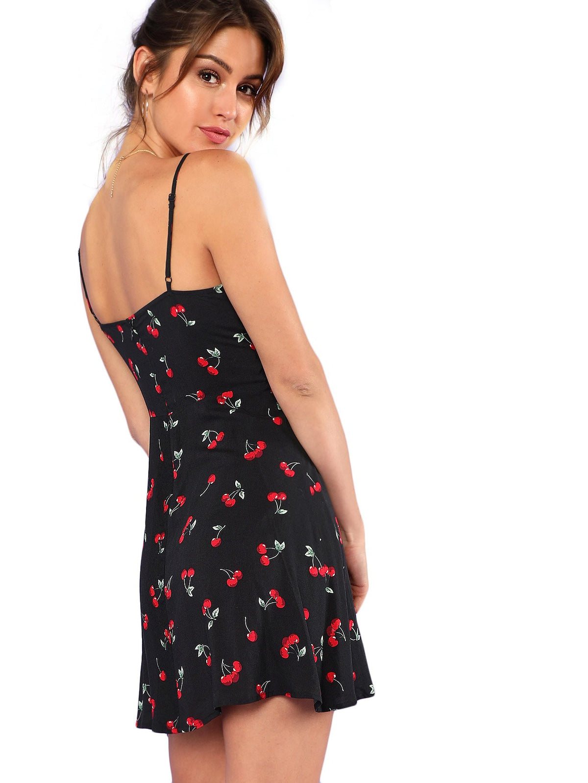 Floerns Women's Summer Floral Cherry Print A Line Short Cami Dress