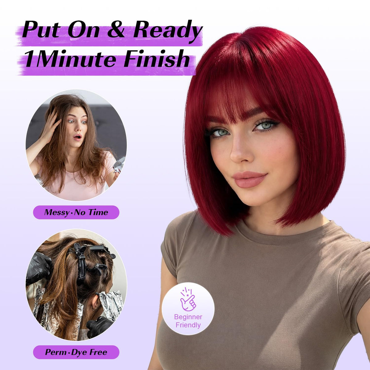 Hightlight Brown Bob Wig With Bangs Short Bob Wigs for Women Girl
