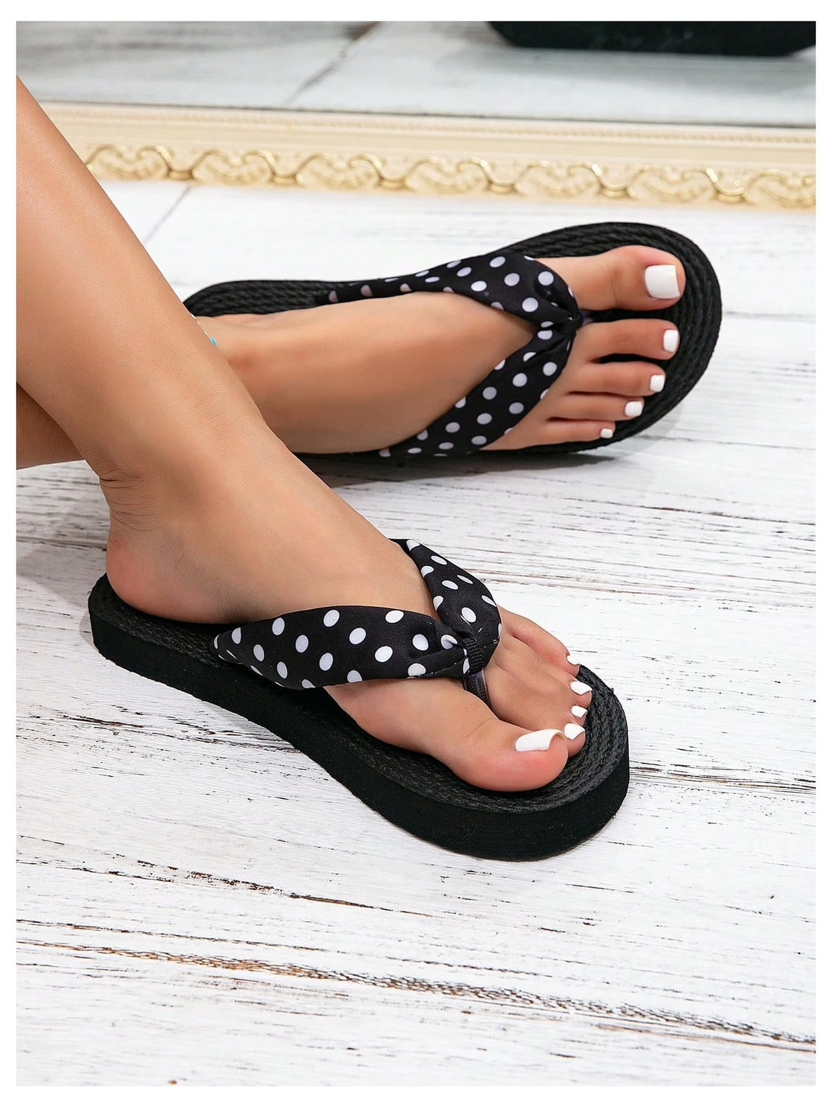 RoseSeek Women's Cherry Print Flip Flops Thick Sole Flat Sandals