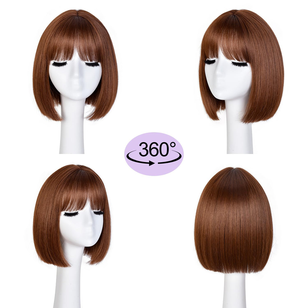 Hightlight Brown Bob Wig With Bangs Short Bob Wigs for Women Girl