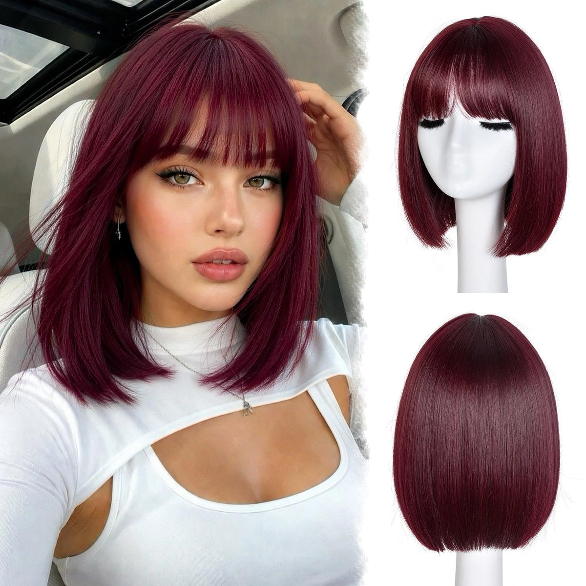 Bob Wig with Bangs for Women Short Straight Bob Wigs for Women 12inch